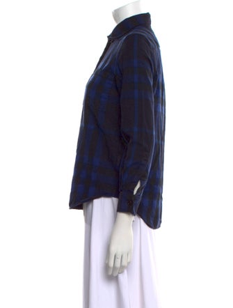 Burberry Wool Plaid Print Button-Up Top