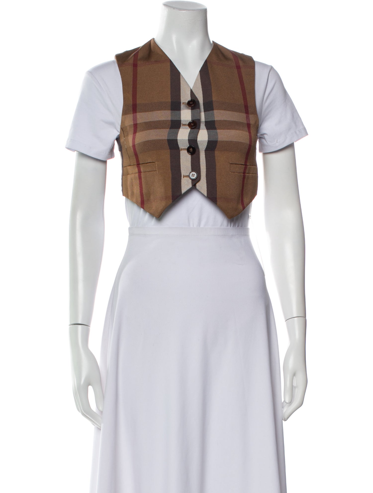 Burberry Plaid Print V-Neck Crop Top