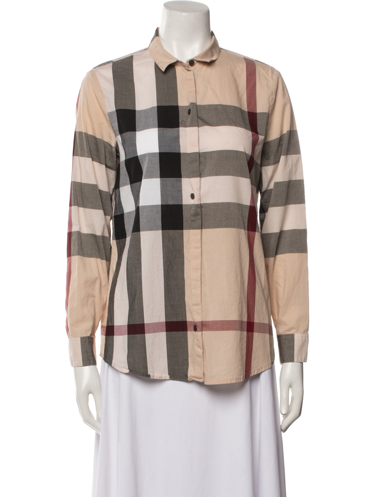 Burberry Plaid Print Long Sleeve Button-Up Top