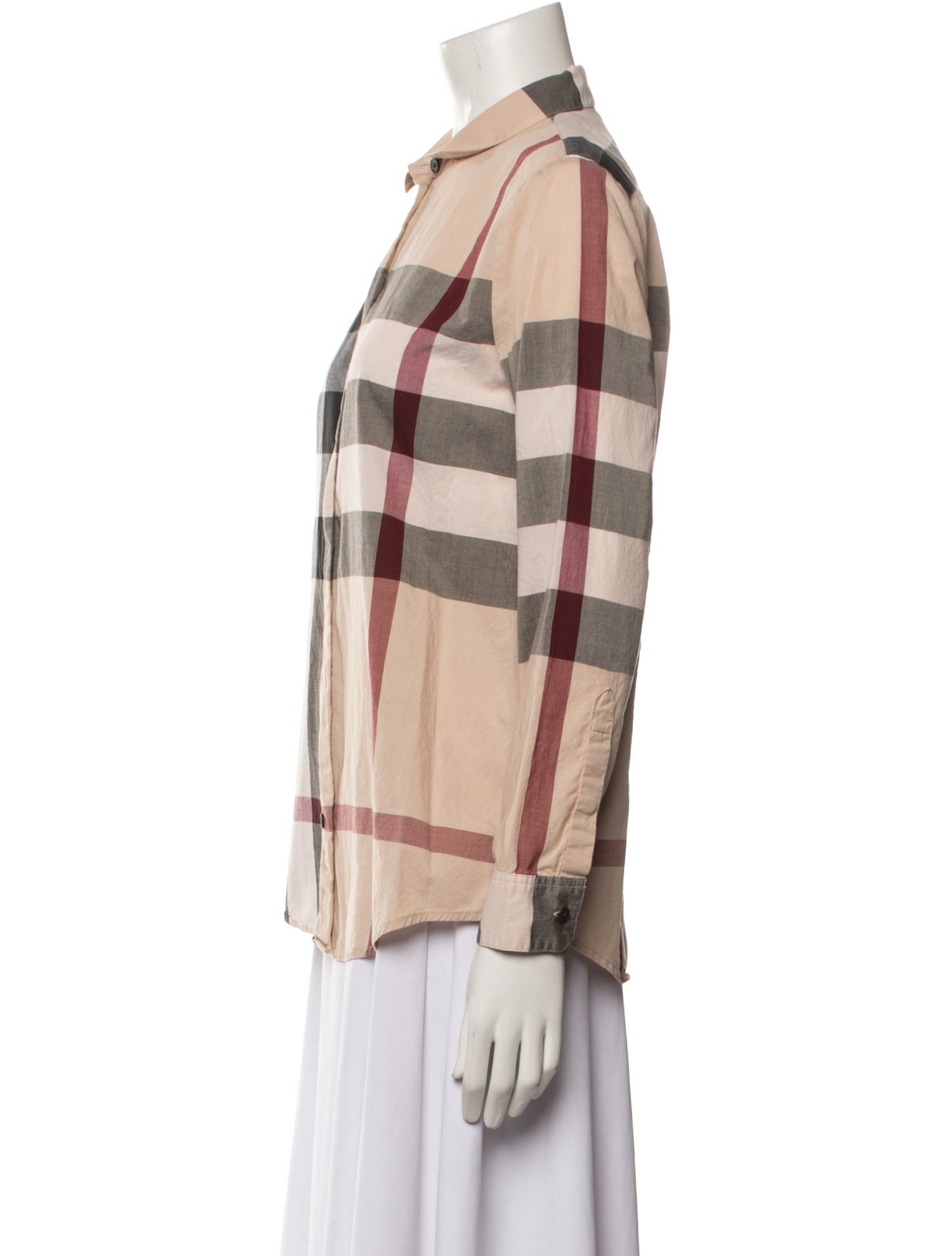 Burberry Plaid Print Long Sleeve Button-Up Top