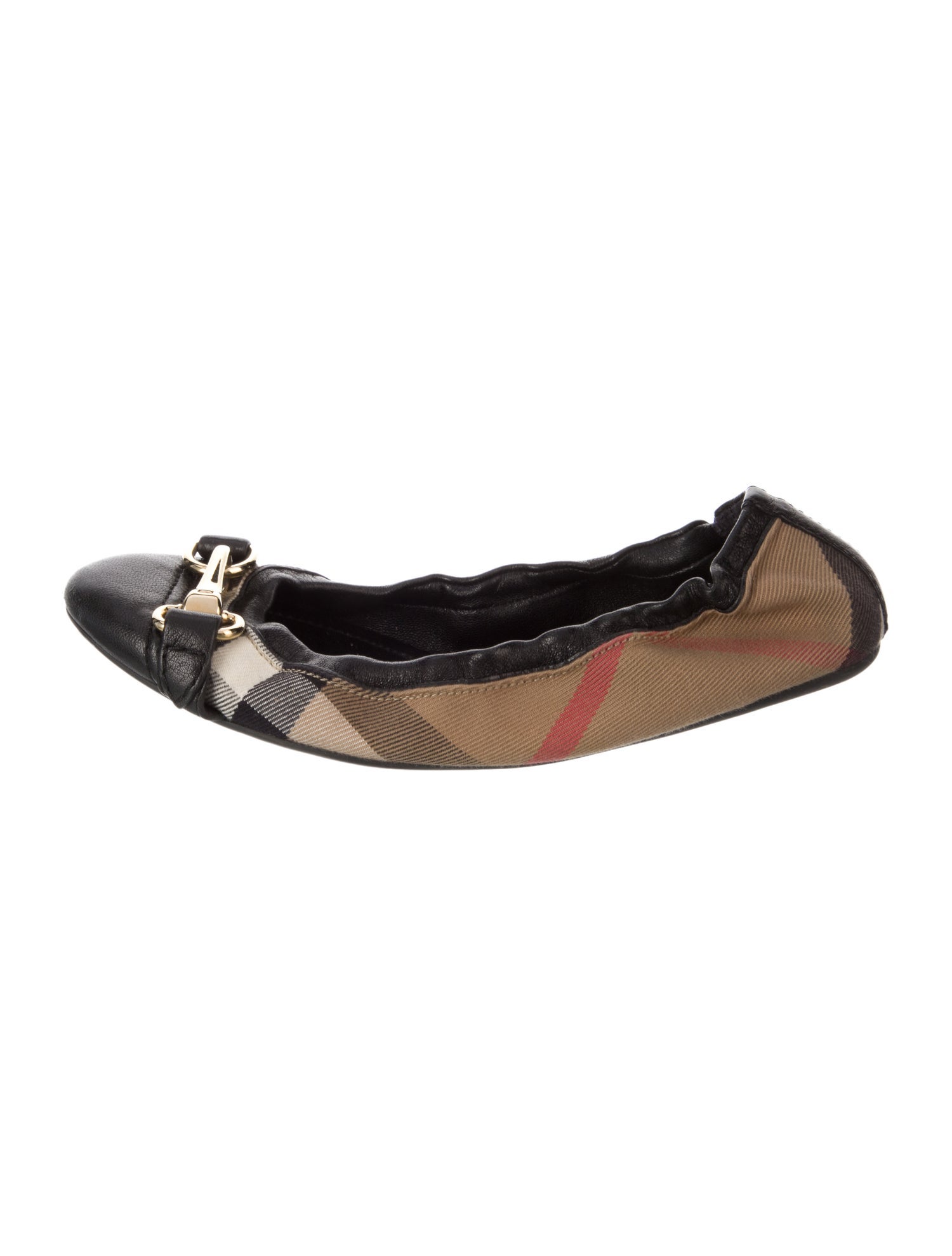 Burberry Leather Plaid Print Ballet Flats