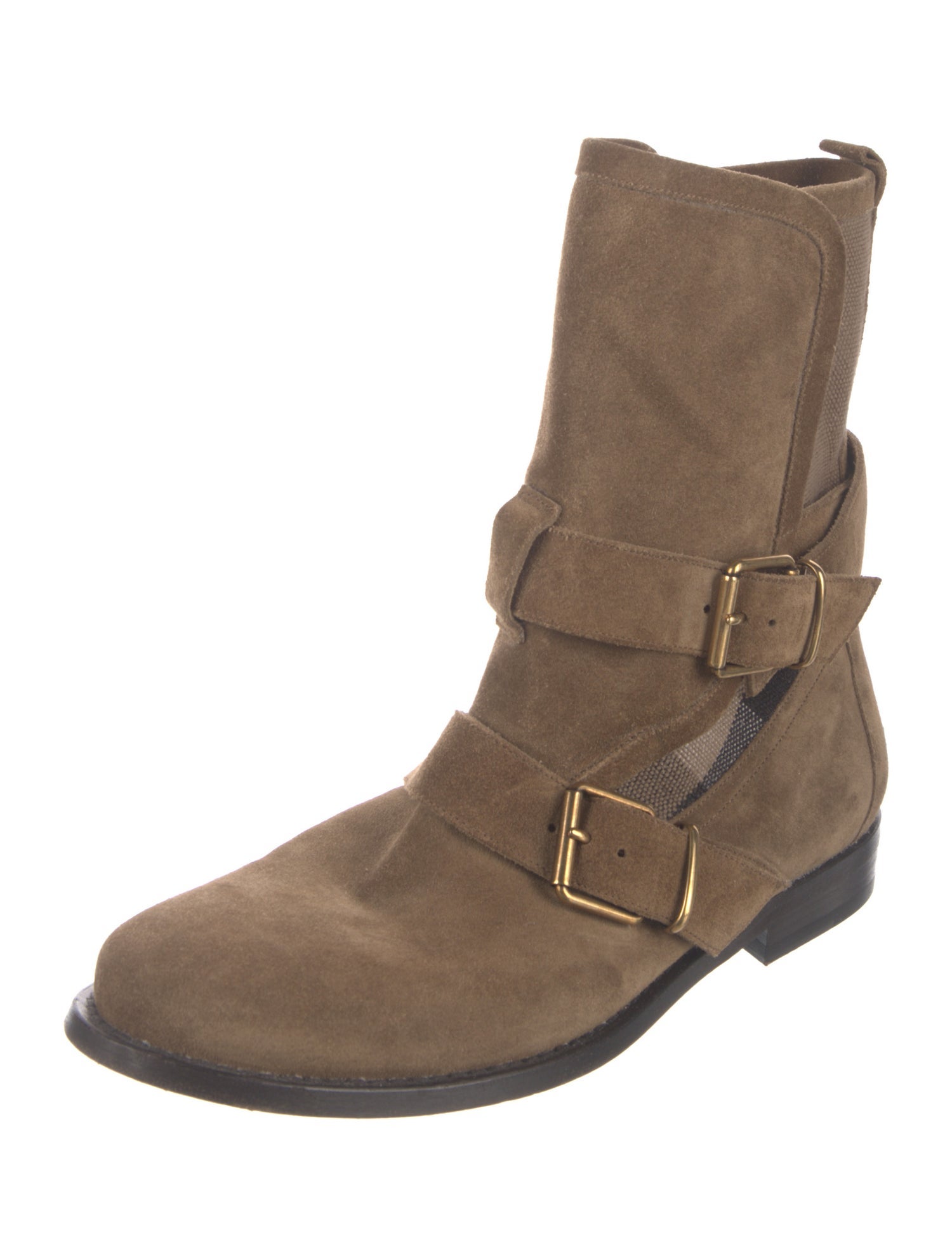 Burberry Super Nova Check Pattern Suede Moto Boots