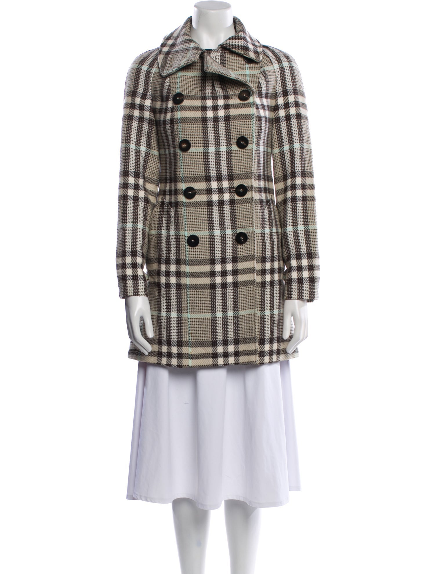 Burberry Wool Plaid Print Trench Coat