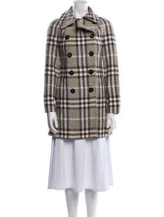 Burberry Wool Plaid Print Trench Coat