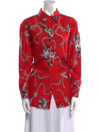 Burberry Silk Printed Button-Up Top