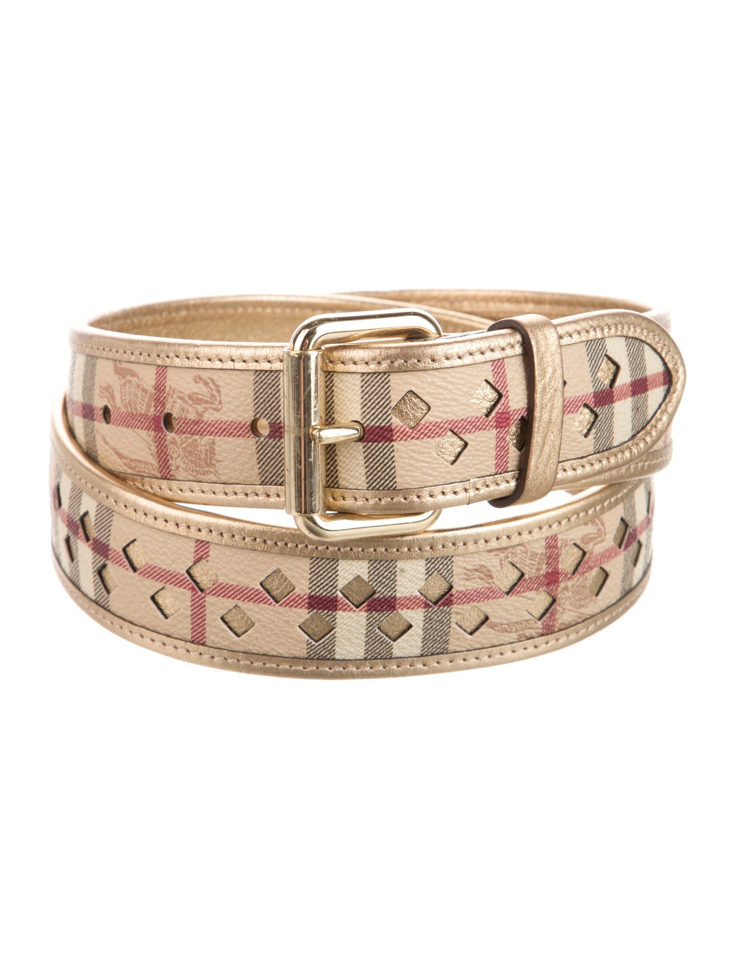 Burberry Haymarket Check Pattern Leather Belt
