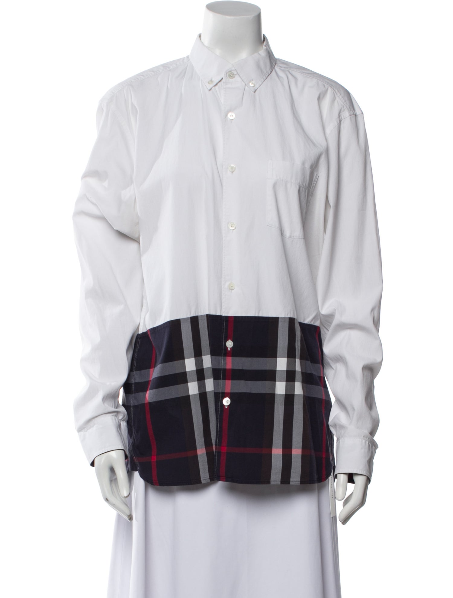 Burberry Plaid Print Long Sleeve Button-Up Top