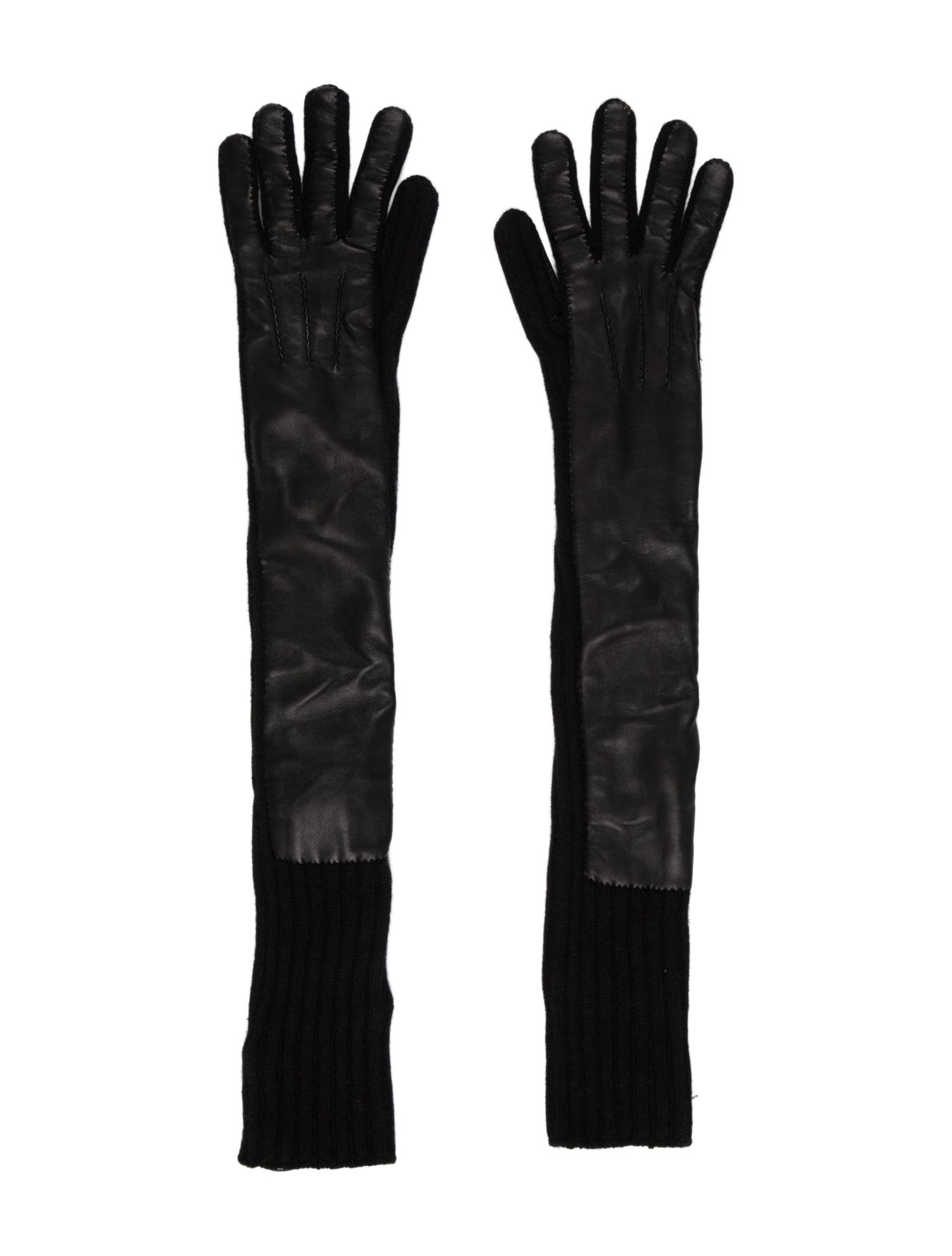 Burberry Black Leather Cashmere Gloves w/Tags