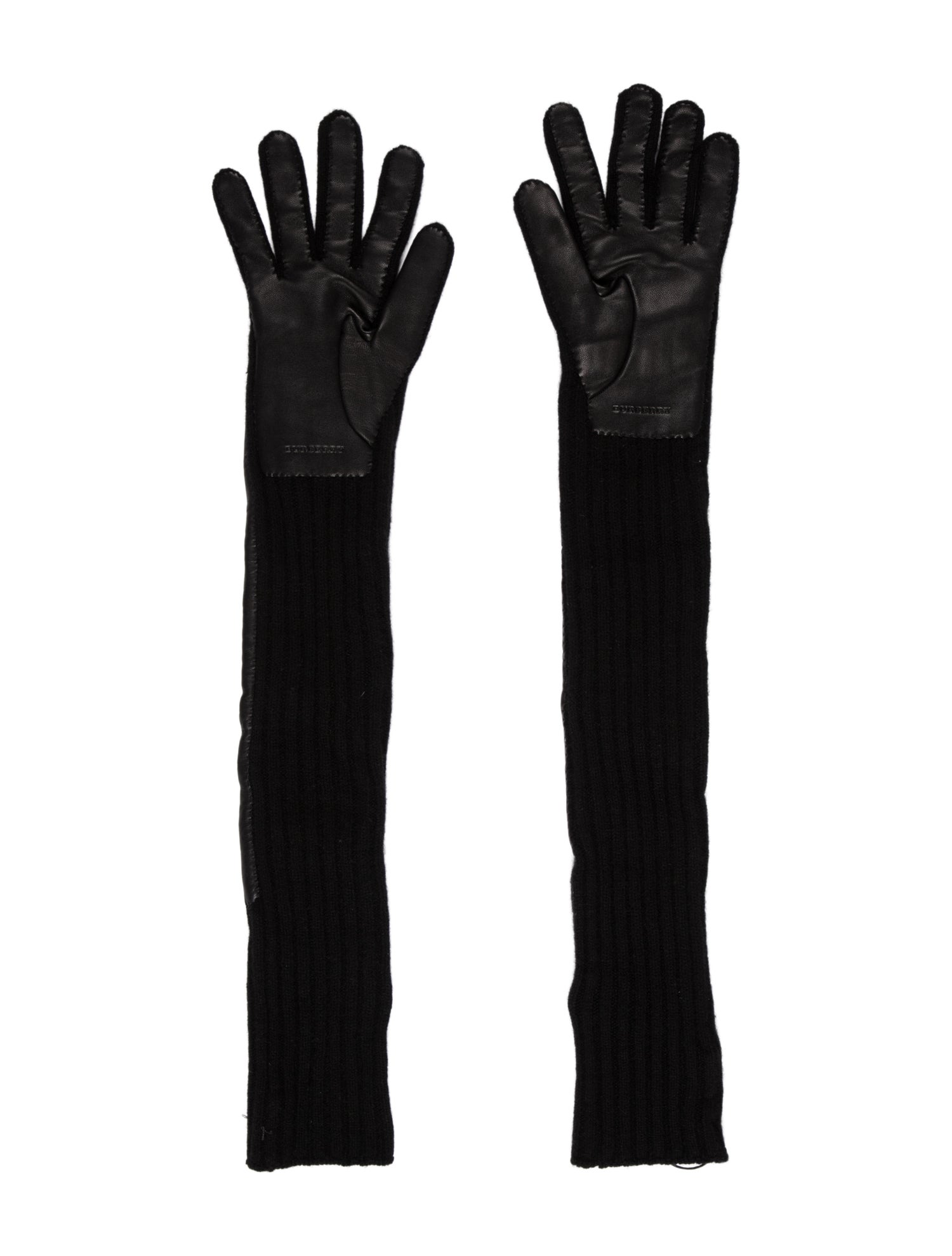 Burberry Black Leather Cashmere Gloves w/Tags