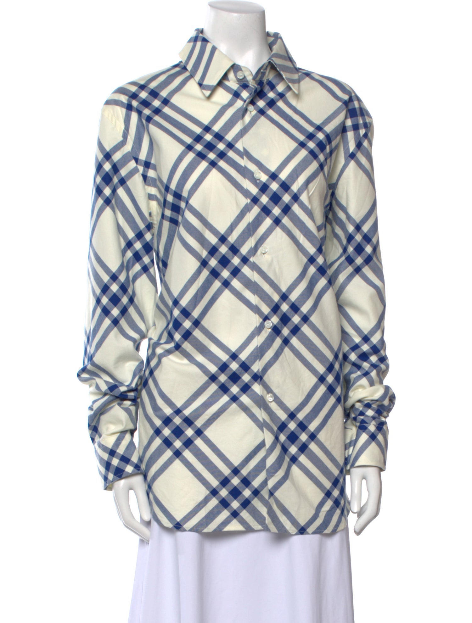 Burberry Plaid Print Long Sleeve Button-Up Top