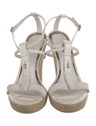 Burberry House Check Pattern Leather T-Strap Sandals