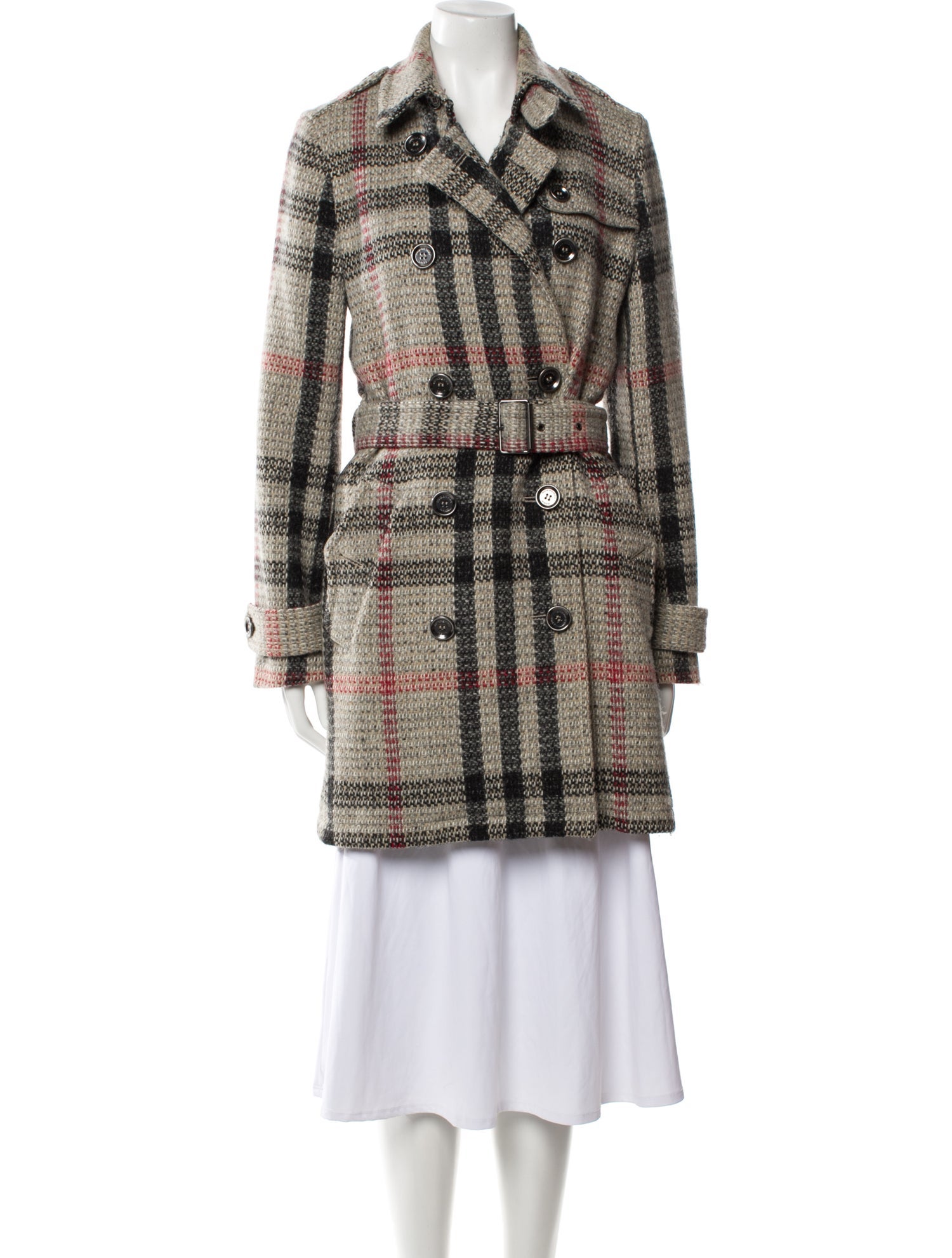 Burberry Wool Plaid Print Peacoat