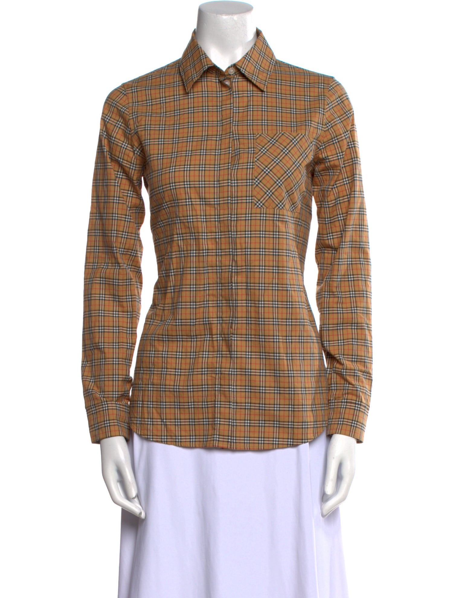 Burberry Plaid Print Long Sleeve Button-Up Top
