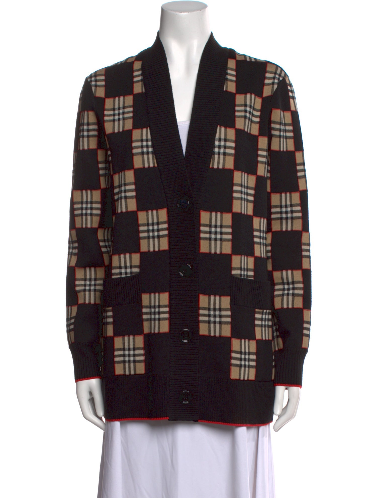 Burberry Plaid Print V-Neck Sweater