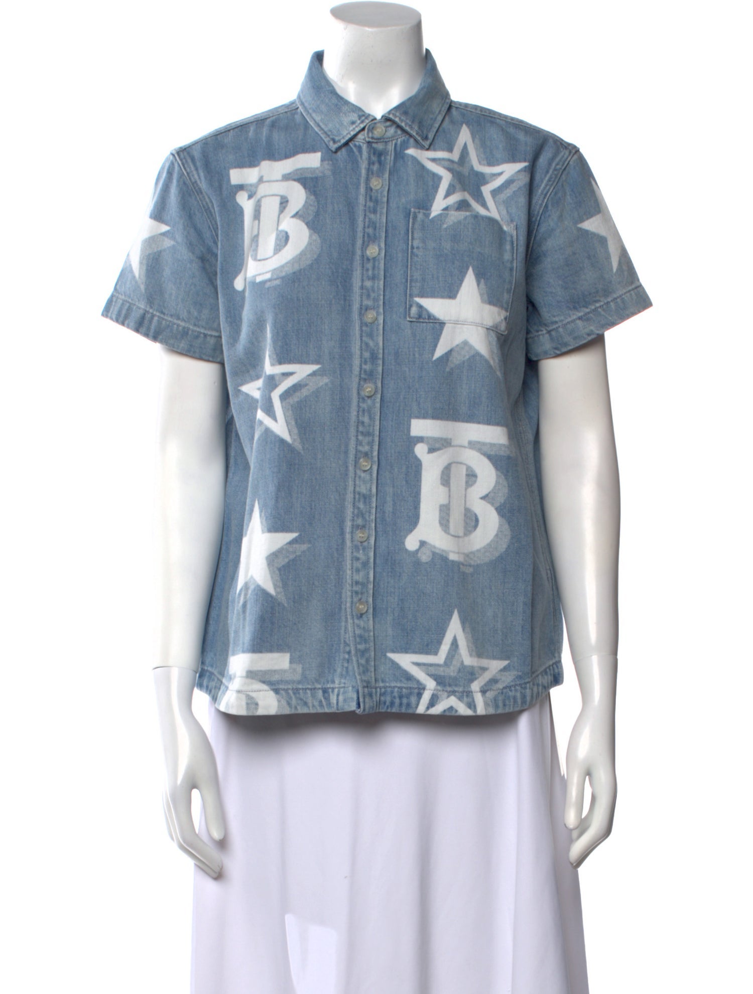 Burberry Printed Short Sleeve Button-Up Top