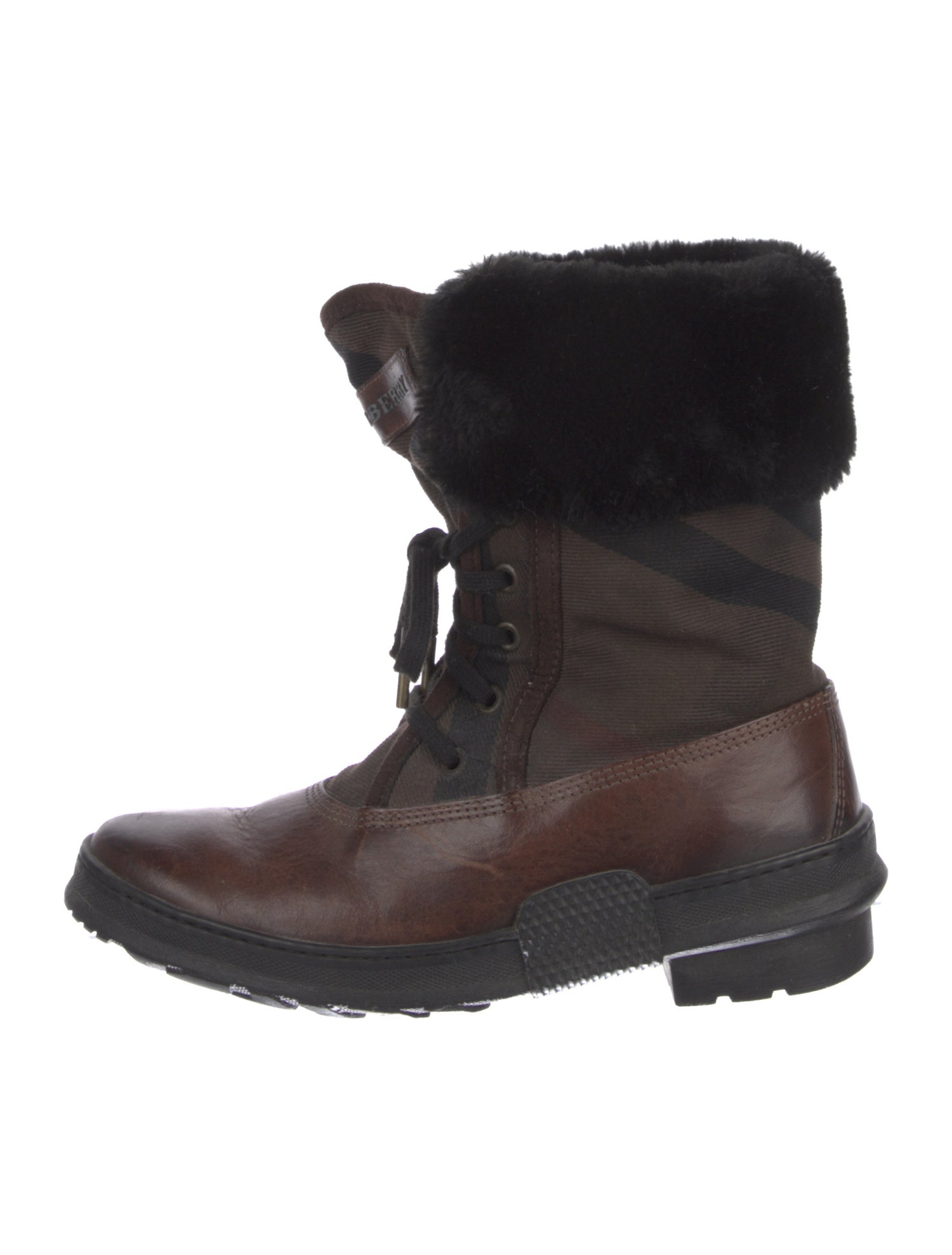 Burberry House Check Pattern Leather Lace-Up Boots