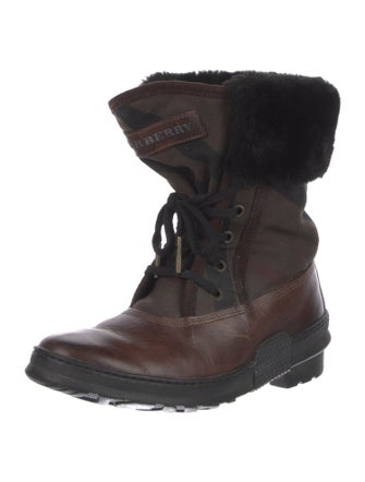 Burberry House Check Pattern Leather Lace-Up Boots