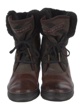 Burberry House Check Pattern Leather Lace-Up Boots