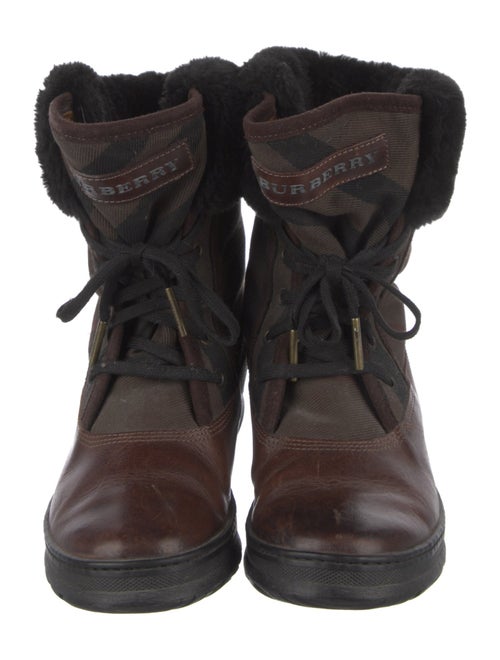 Burberry House Check Pattern Leather Lace-Up Boots