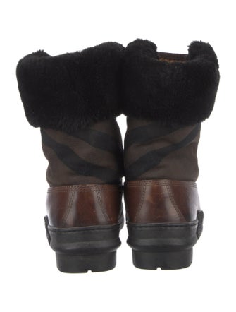 Burberry House Check Pattern Leather Lace-Up Boots