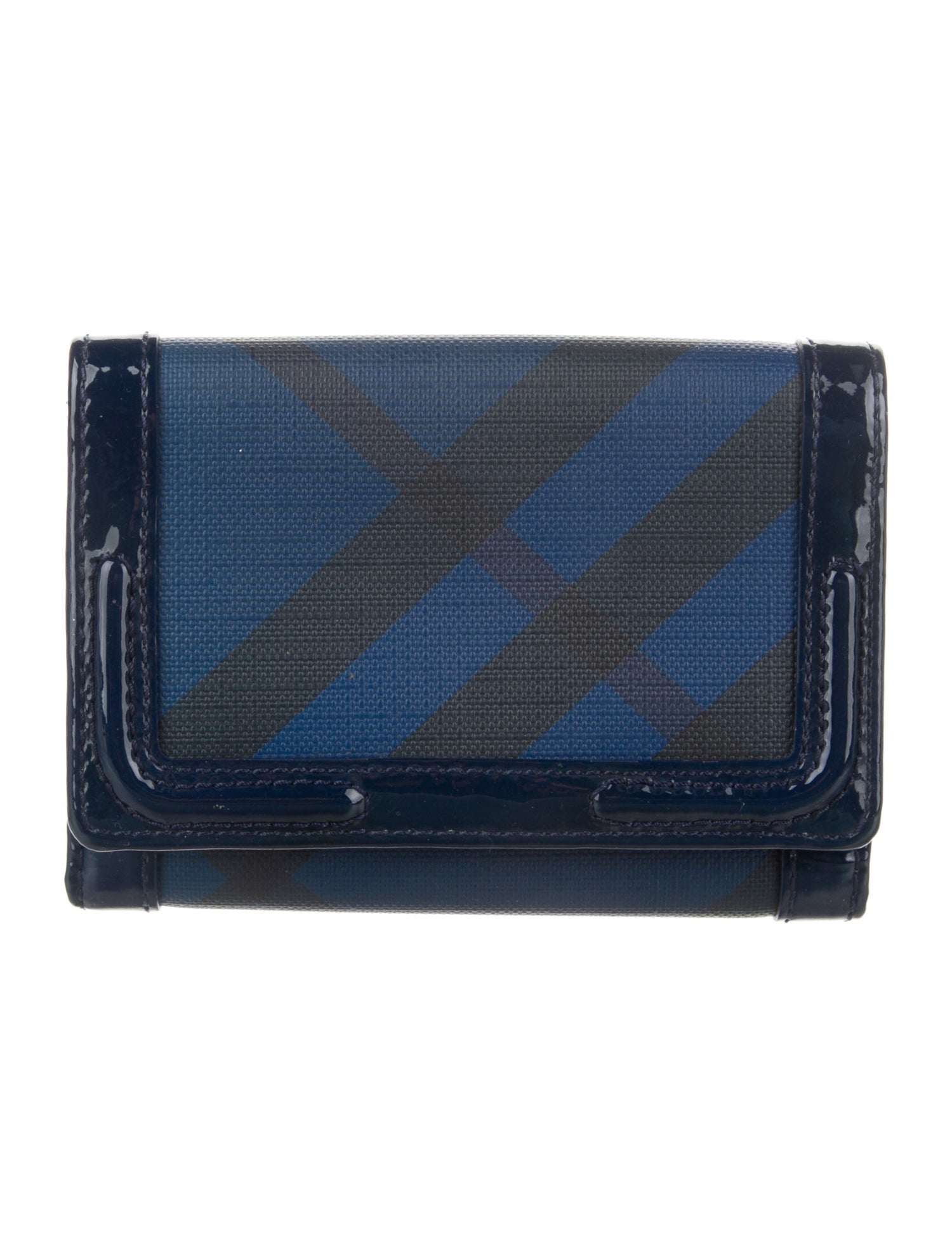 Burberry Patent Leather Plaid Print Wallet