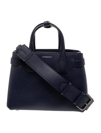 Burberry House Check Regency Blue Derby Leather Vintage Check Small Banner Tote Bag