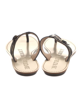 Burberry Haymarket Animalier Check Leather Trim Embellishment Flip Flops