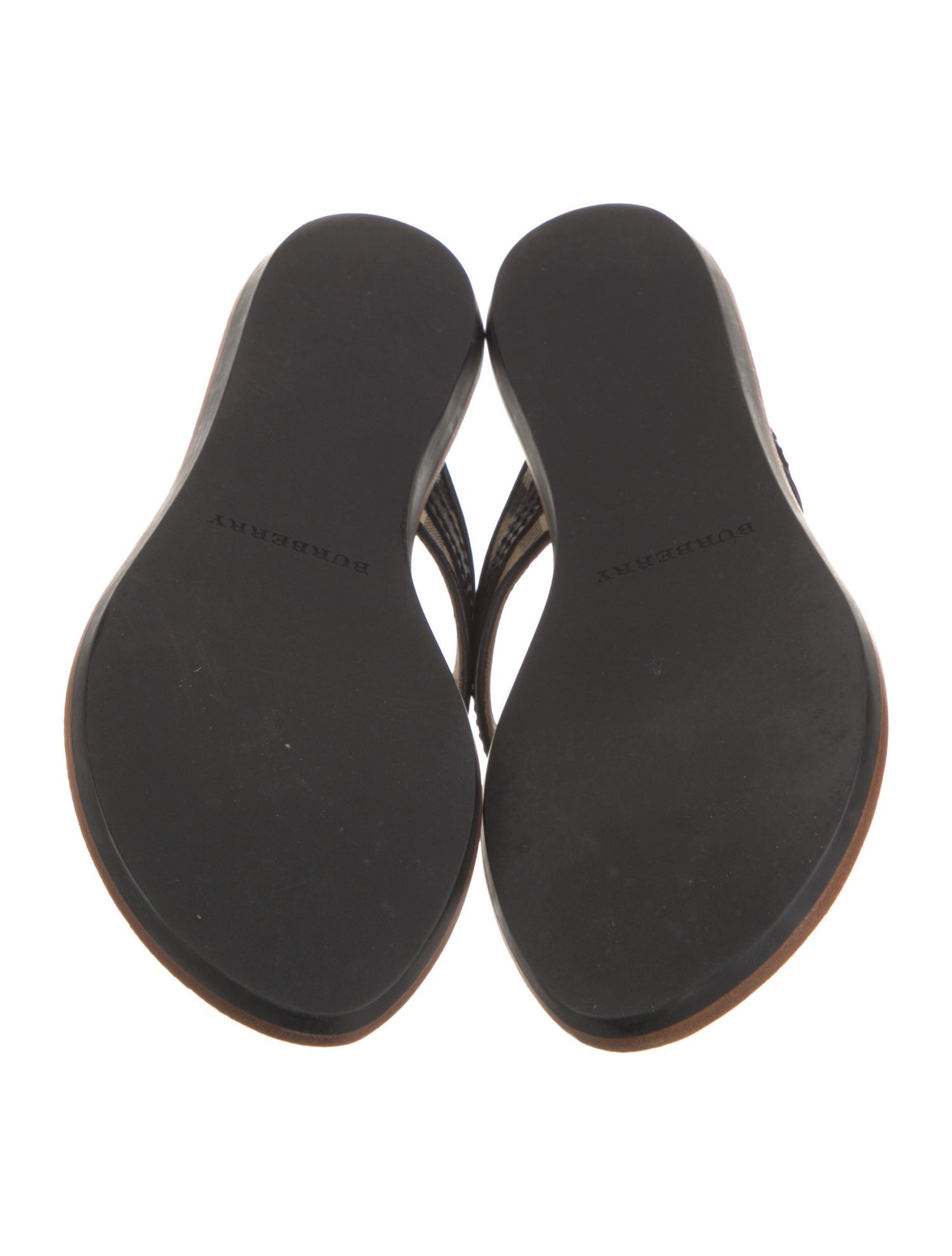 Burberry Haymarket Animalier Check Leather Trim Embellishment Flip Flops