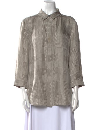 Burberry Silk Plaid Print Button-Up Top