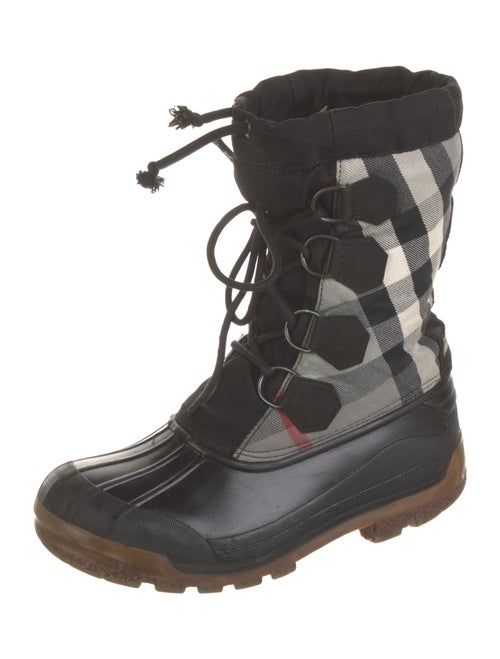 Burberry House Check Pattern Leather Trim Embellishment Lace-Up Boots