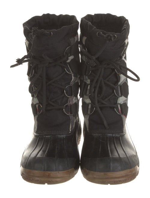 Burberry House Check Pattern Leather Trim Embellishment Lace-Up Boots