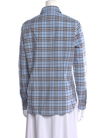 Burberry Plaid Print Long Sleeve Button-Up Top