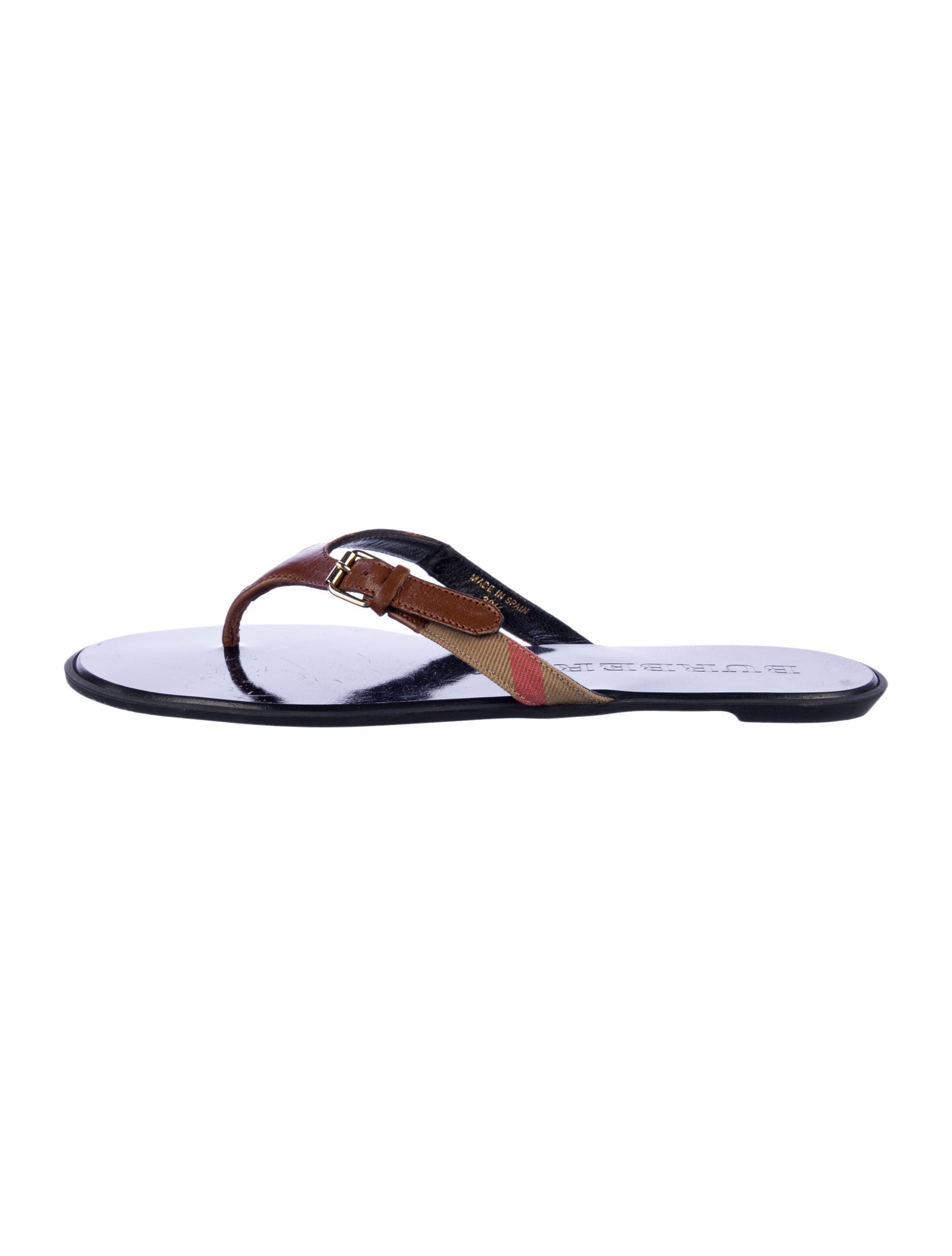 Burberry House Check Pattern Leather Flip Flops