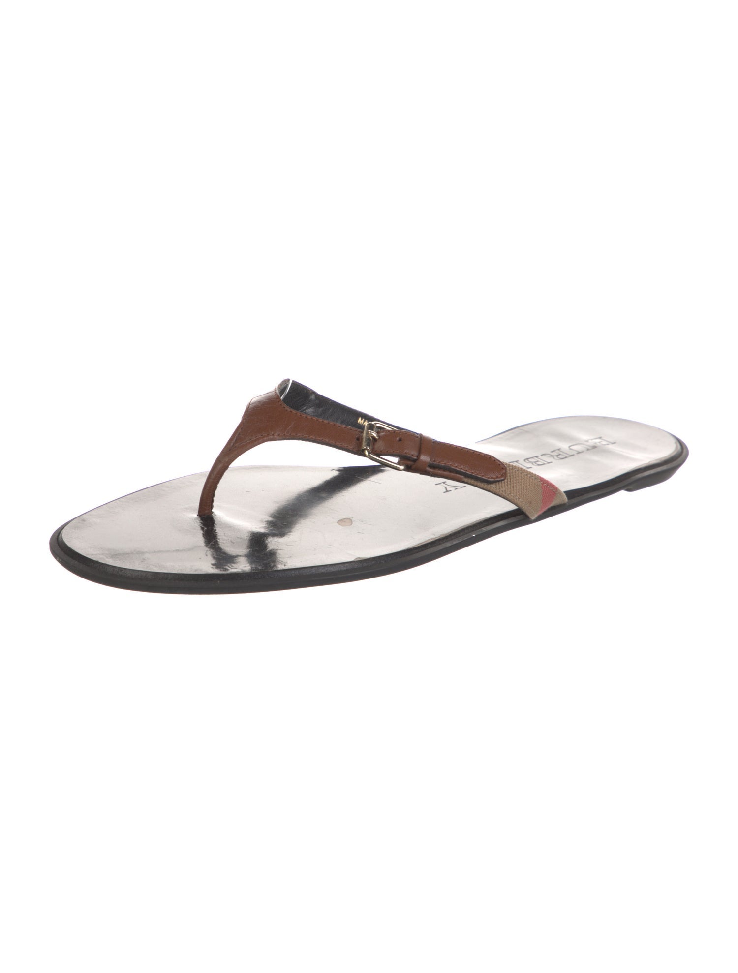 Burberry House Check Pattern Leather Flip Flops