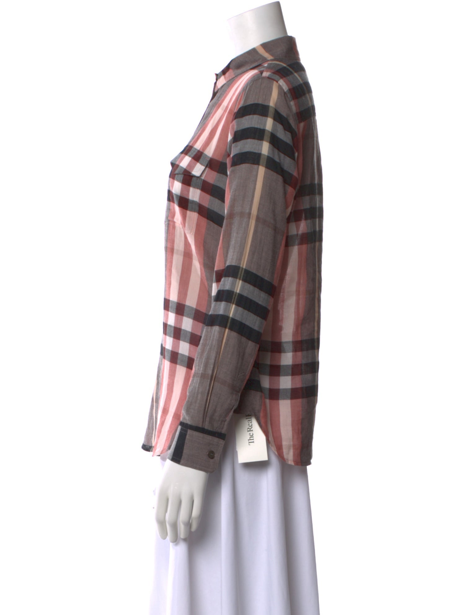 Burberry Plaid Print Long Sleeve Button-Up Top