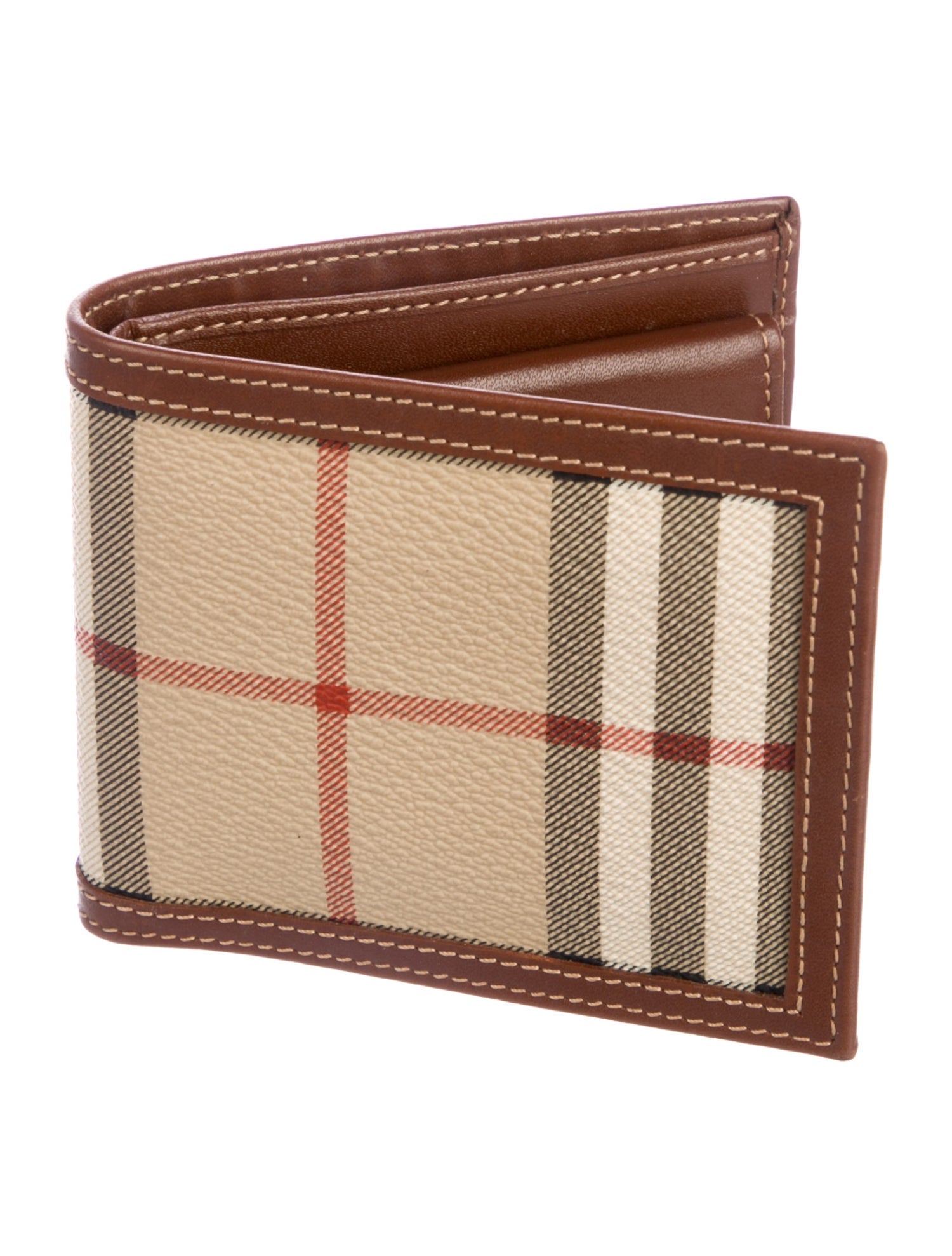 Burberry Leather Plaid Print Wallet