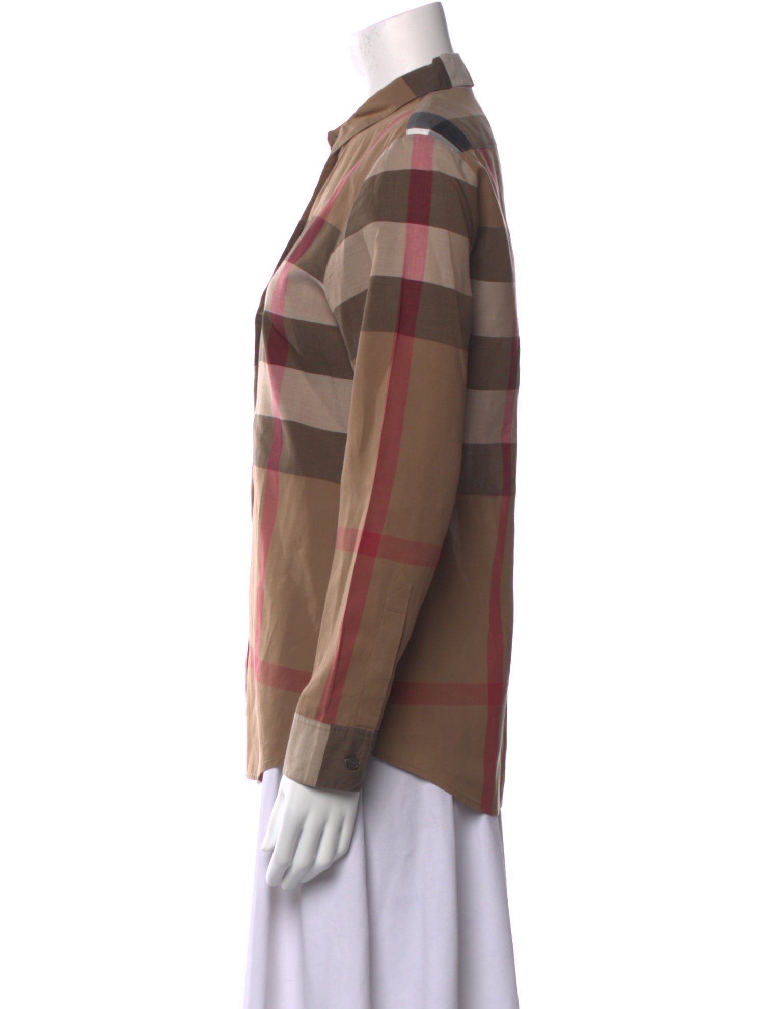 Burberry Plaid Print Long Sleeve Button-Up Top