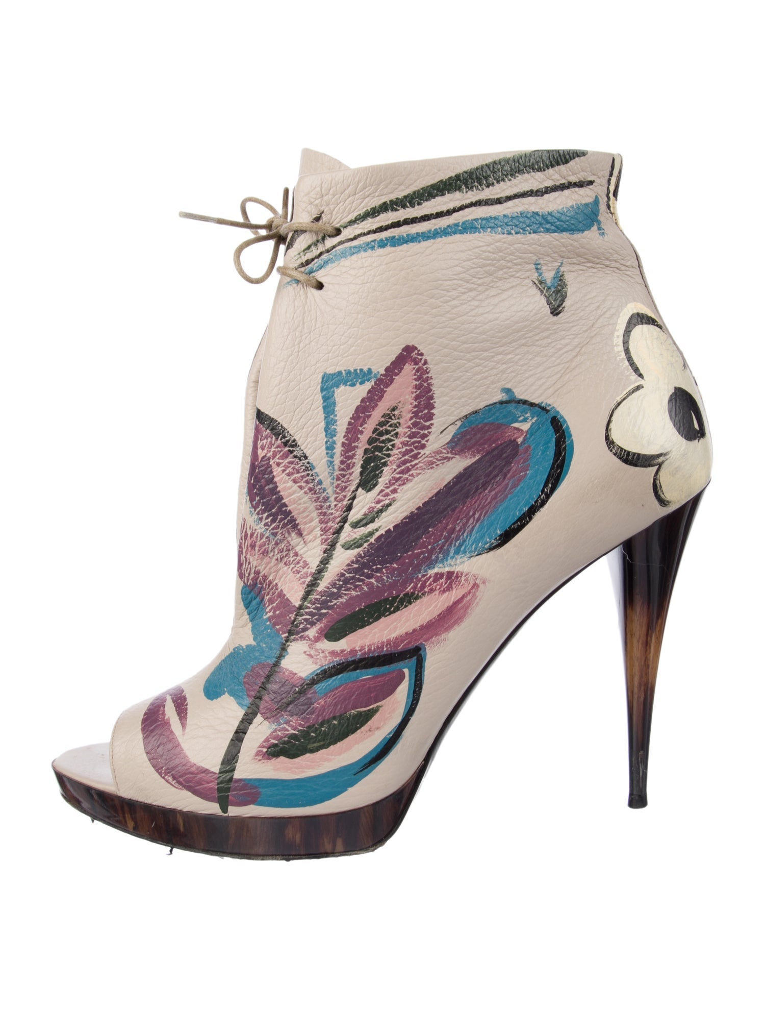 Burberry Prorsum Leather Floral Print Lace-Up Boots