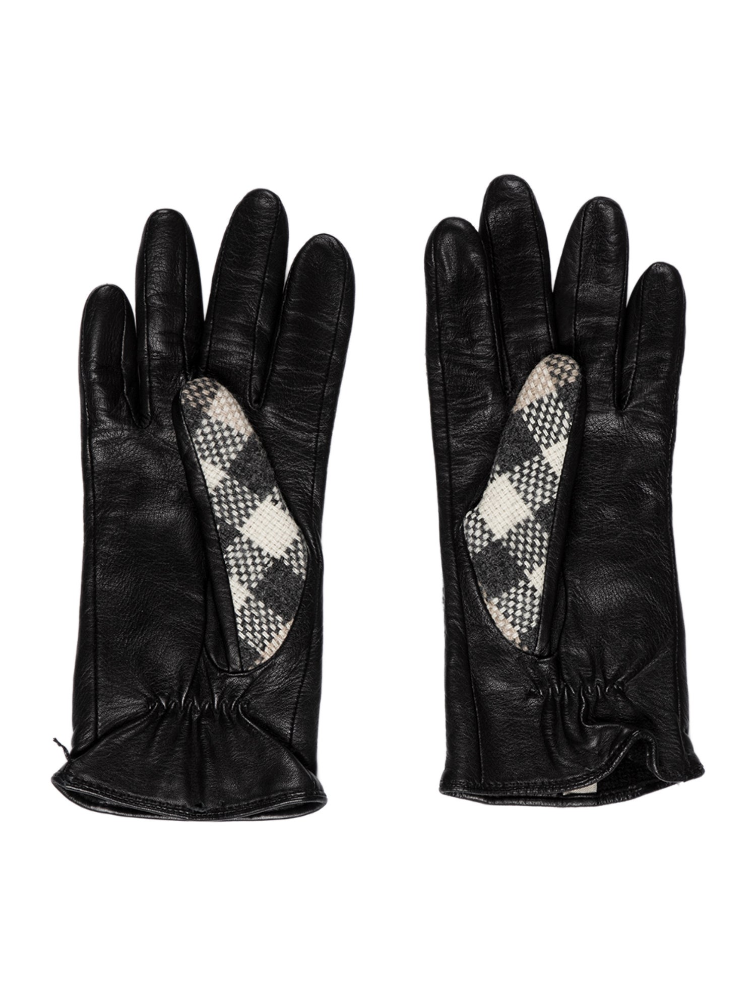 Burberry Leather Plaid Printed Gloves