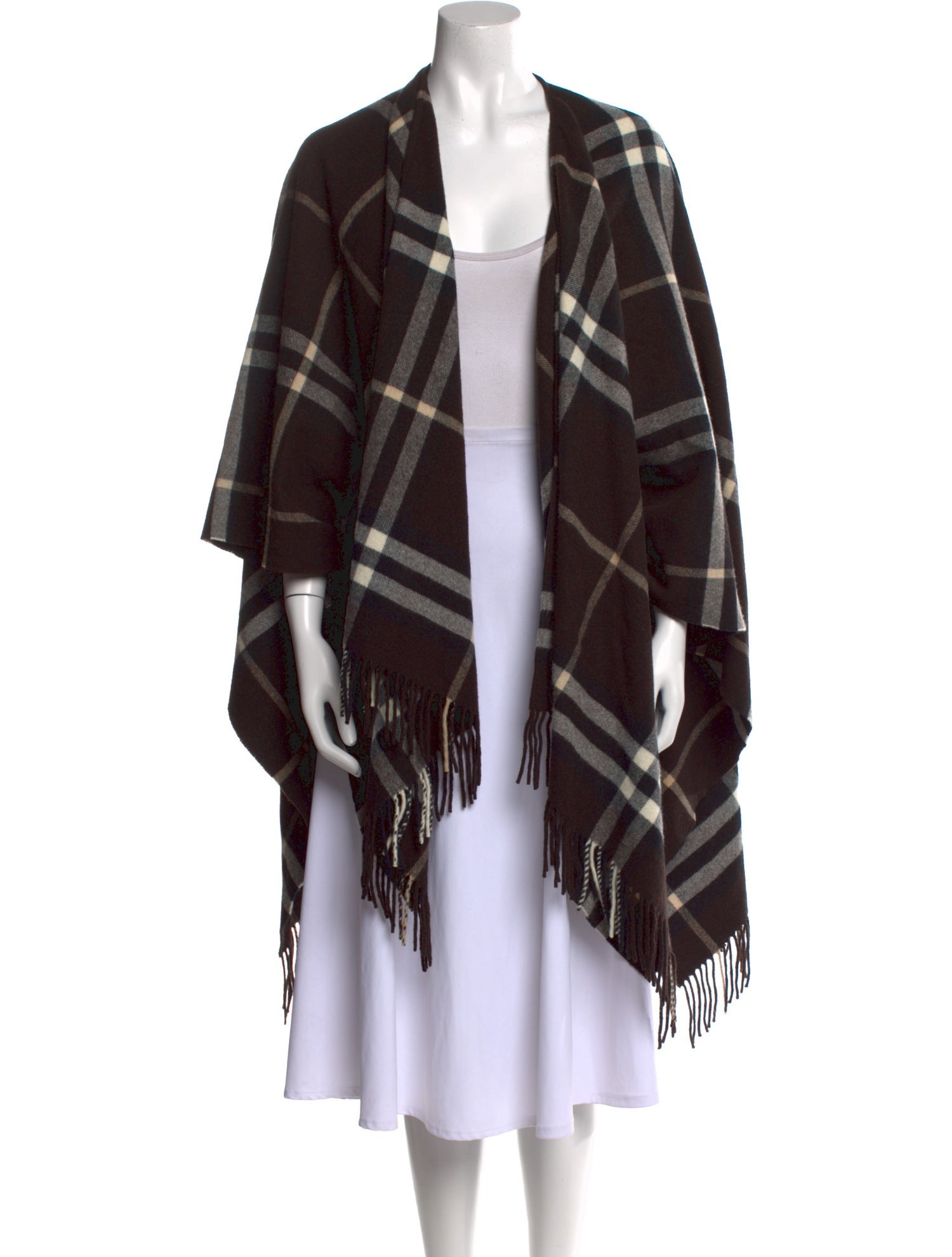Burberry Merino Wool Plaid Print Cape