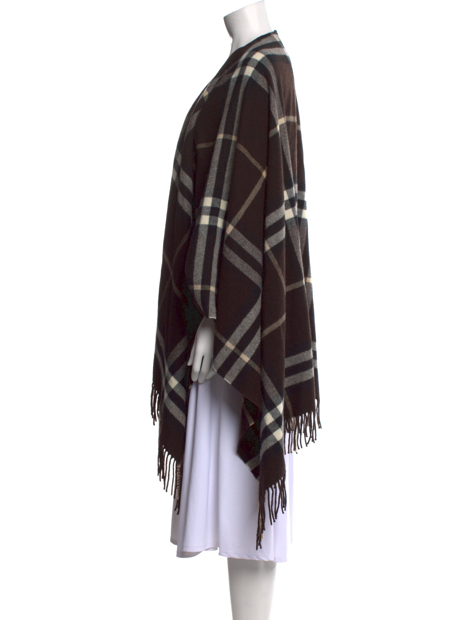 Burberry Merino Wool Plaid Print Cape