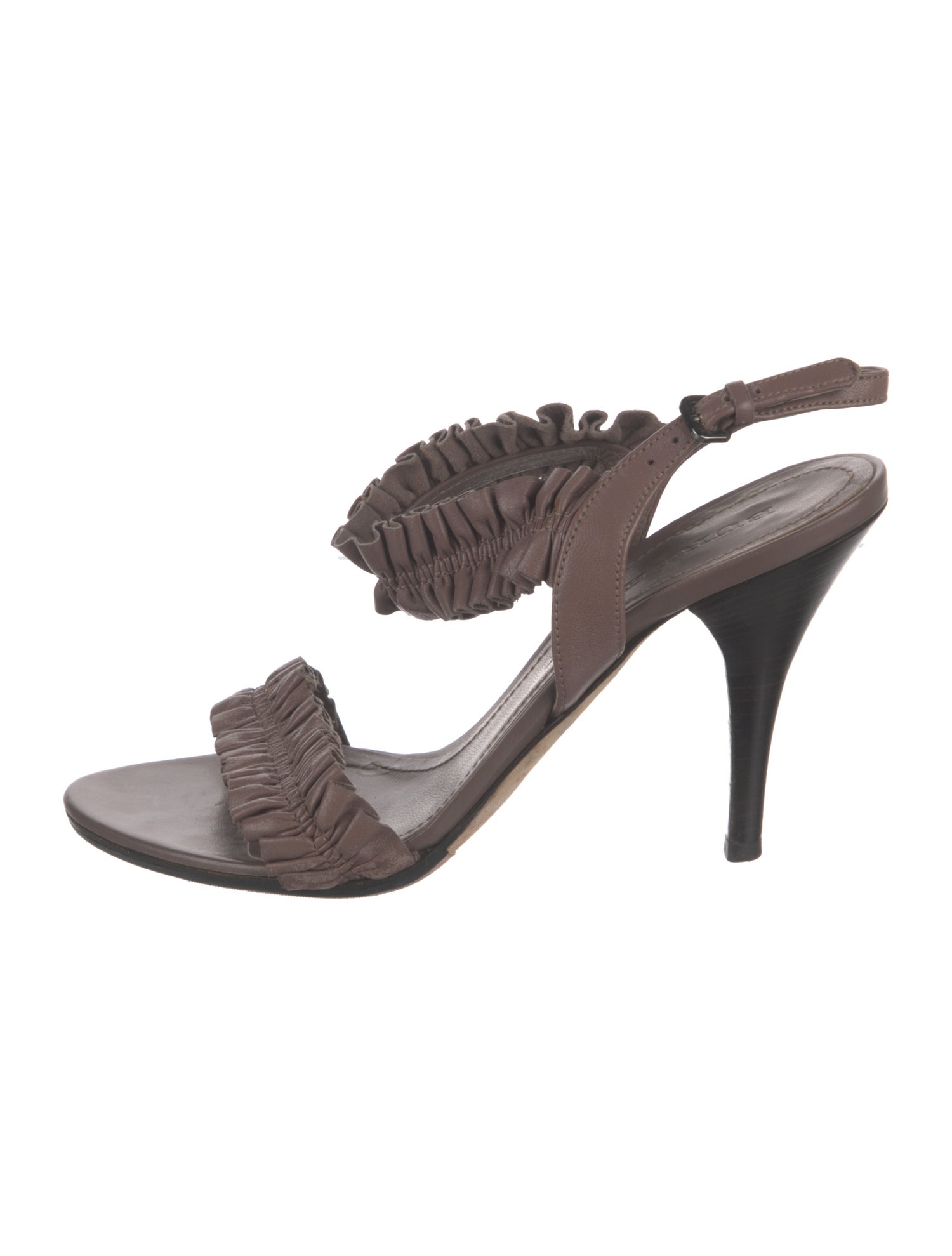 Burberry Leather Ruffle Embellishment Slingback Sandals