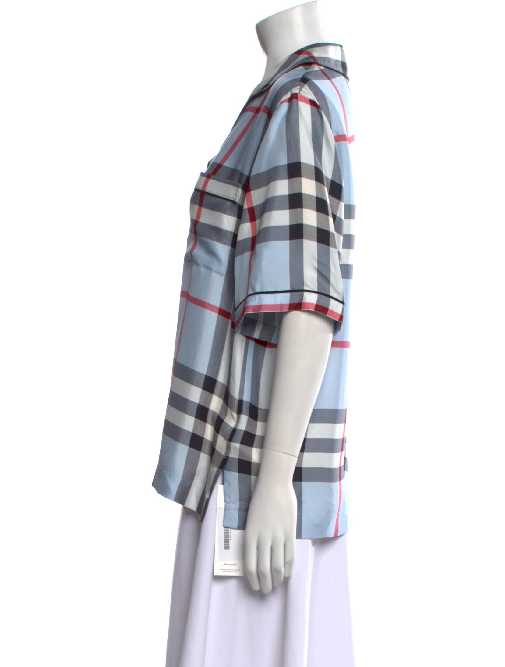 Burberry Silk Plaid Print Button-Up Top