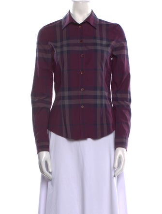 Burberry Plaid Print Long Sleeve Button-Up Top