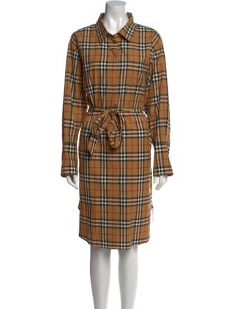 Burberry Plaid Print Midi Length Dress