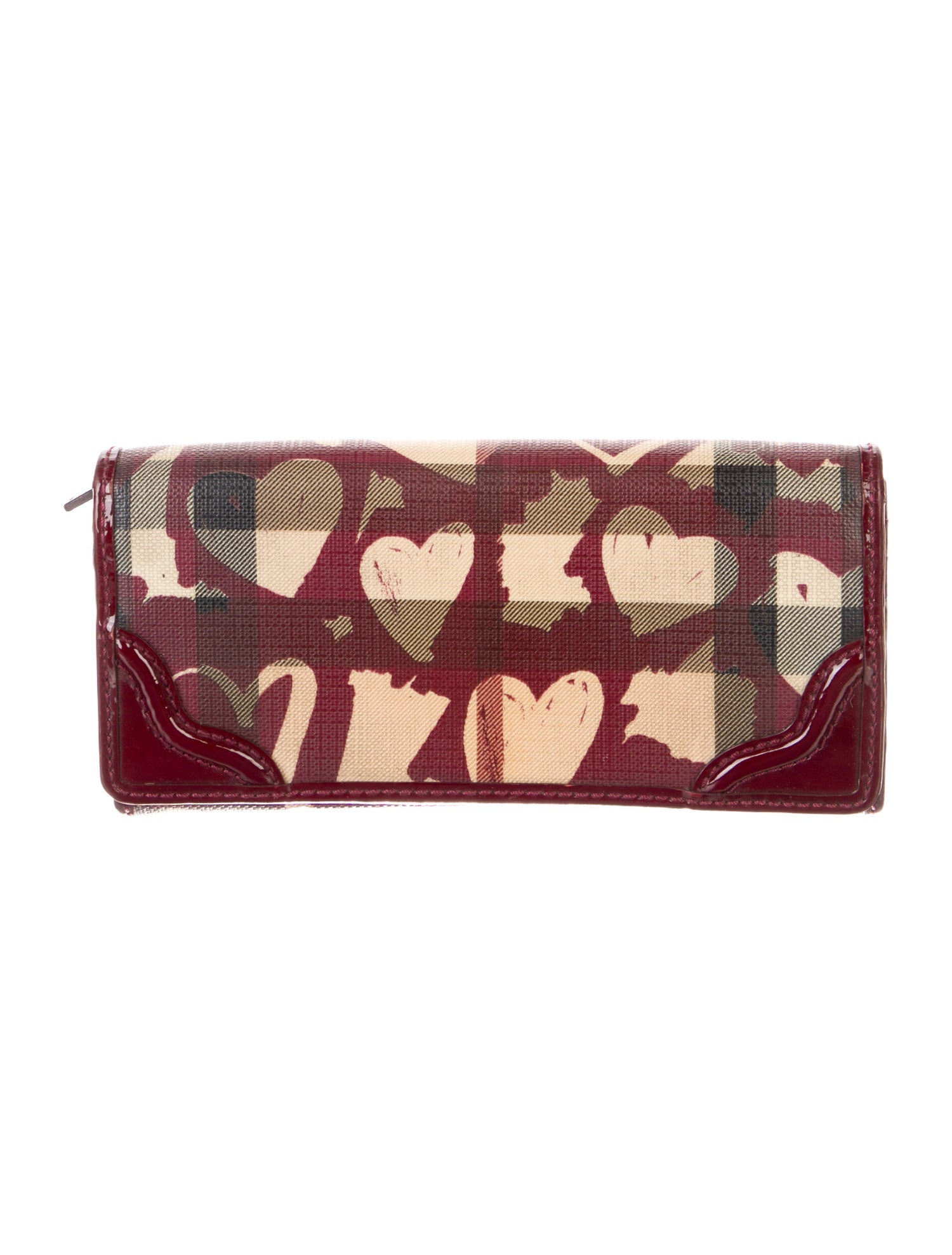 Burberry Painted Heart Check Continental Plaid Print Continental Wallet