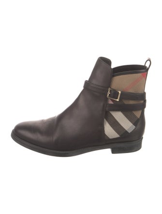 Burberry House Check Pattern Leather Chelsea Boots