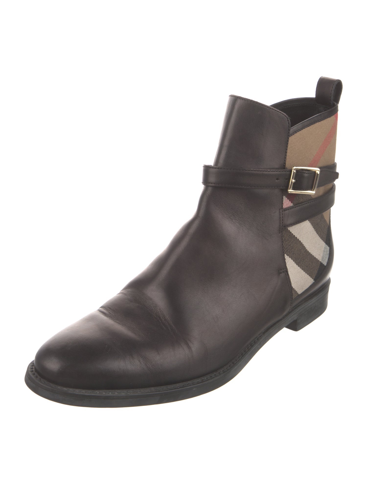 Burberry House Check Pattern Leather Chelsea Boots