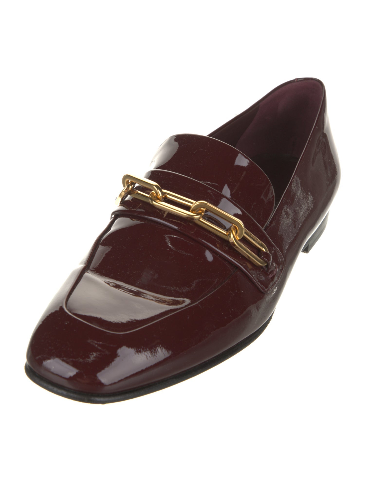 Burberry Patent Leather Chain-Link Accents Loafers