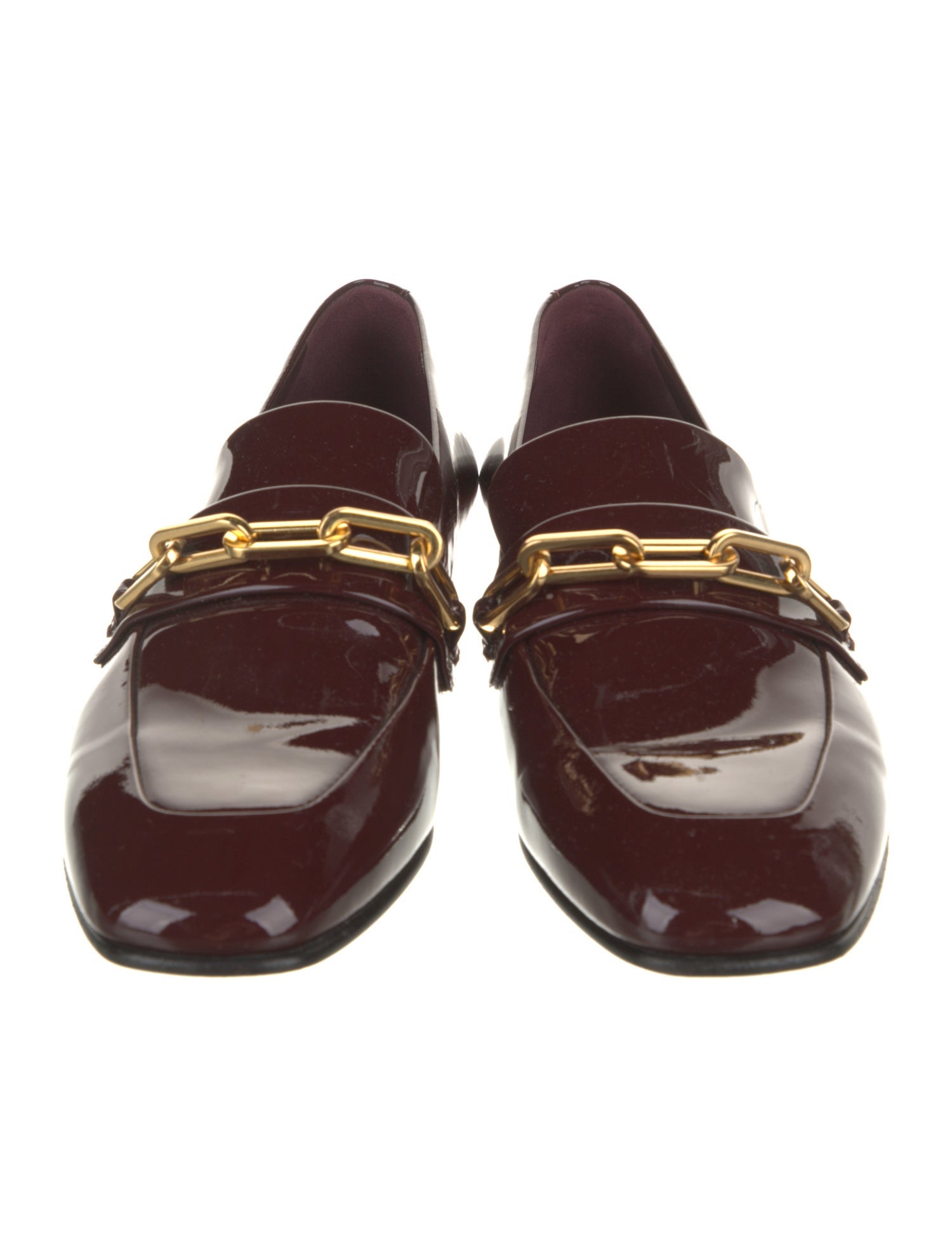 Burberry Patent Leather Chain-Link Accents Loafers